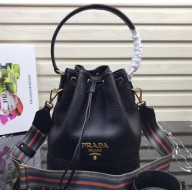 Prada Leather Bucket Bag 1BE018 Black 2019