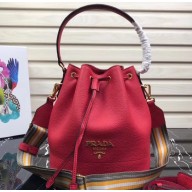 Prada Leather Bucket Bag 1BE018 Red 2019