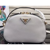 Prada Round Odette Saffiano Leather Bag 1BH123 White 2019
