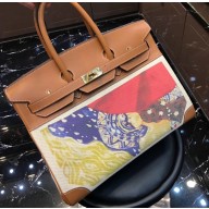 Hermes Birkin 35 Bag in Print Leather Brown/Canvas