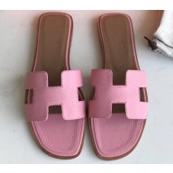 Hermes Oran Flat Slipper Sandals in Togo Leather Pink