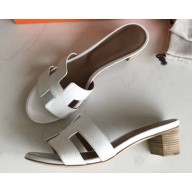 Hermes Heel 5cm Oasis Slipper Sandals in Togo Leather White/Brown