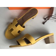 Hermes Heel 5cm Oasis Slipper Sandals in Togo Leather Yellow