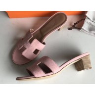Hermes Heel 5cm Oasis Slipper Sandals in Togo Leather Cherry Pink
