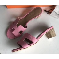 Hermes Heel 5cm Oasis Slipper Sandals in Togo Leather Pink