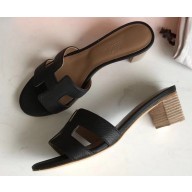 Hermes Heel 5cm Oasis Slipper Sandals in Togo Leather Black