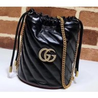 Gucci Diagonal GG Marmont Double G Mini Bucket Bag 575163 Black 2019