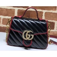 Gucci Diagonal GG Marmont Mini Top Handle Bag 583571 Black 2019