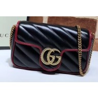 Gucci Diagonal GG Marmont Super Mini Shoulder Bag 574969 Black 2019