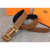 Hermes Width 3.8cm Reversible Leather Strap Belt with Royal Buckle Brown 2019