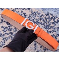 Gucci Width 3.8cm Leather Signature GG Belt with Single G Buckle Orange 2019