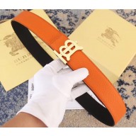Burberry Width 3.8cm Reversible Monogram Motif Leather Belt Orange 2019
