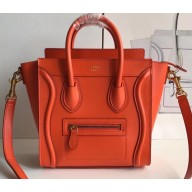 Celine Nano Luggage Bag in Original Smooth Calfskin Orange with Removable Shoulder Strap
