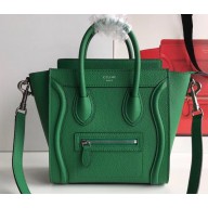 Celine Nano Luggage Bag in Original Drummed Calfskin Bamboo Green with Removable Shoulder Strap
