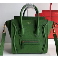 Celine Nano Luggage Bag in Original Drummed Calfskin Green with Removable Shoulder Strap