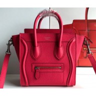 Celine Nano Luggage Bag in Original Drummed Calfskin Red with Removable Shoulder Strap