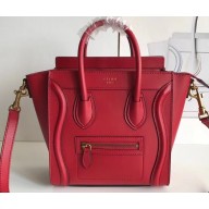 Celine Nano Luggage Bag in Original Smooth Calfskin Red with Removable Shoulder Strap