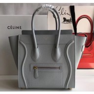 Celine Micro Luggage Bag in Original Drummed Calfskin Light Gray