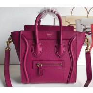 Celine Nano Luggage Bag in Original Drummed Calfskin Antiqued Red with Removable Shoulder Strap