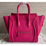 Celine Mini Luggage Bag in Original Drummed Calfskin Fuchsia