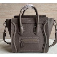 Celine Nano Luggage Bag in Original Drummed Calfskin Etoupe with Removable Shoulder Strap