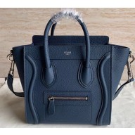 Celine Nano Luggage Bag in Original Drummed Calfskin Royal Blue/Silver with Removable Shoulder Strap