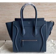 Celine Micro Luggage Bag in Original Drummed Calfskin Royal Blue/Silver