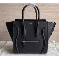 Celine Micro Luggage Bag in Original Drummed Calfskin Black/Silver