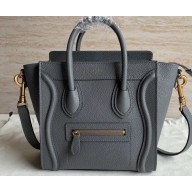 Celine Nano Luggage Bag in Original Drummed Calfskin Gray with Removable Shoulder Strap