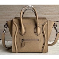 Celine Nano Luggage Bag in Original Drummed Calfskin Beige with Removable Shoulder Strap