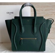 Celine Micro Luggage Bag in Original Drummed Calfskin Dark Green