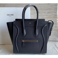 Celine Micro Luggage Bag in Original Drummed Calfskin Black/Gold