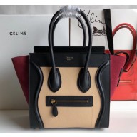 Celine Micro Luggage Bag in Original Black/Drummed Beige/Suede Dark Red