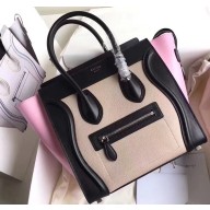 Celine Micro Luggage Bag in Original Black/Drummed Beige/Pink