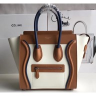Celine Micro Luggage Bag in Original Smooth Calfskin Khaki/White/Royal Blue