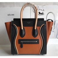 Celine Micro Luggage Bag in Original Smooth Calfskin Black/Caramel/Apricot