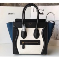 Celine Micro Luggage Bag in Original Black/Drummed White/Crinkled Blue
