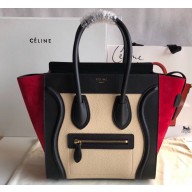 Celine Micro Luggage Bag in Original Black/Drummed Beige/Suede Red