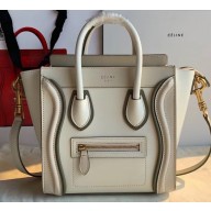 Celine Nano Luggage Bag in Original Smooth Calfskin White/Etoupe with Removable Shoulder Strap