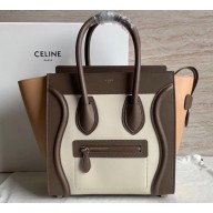 Celine Micro Luggage Bag in Original Smooth Calfskin Etoupe/White/Apricot