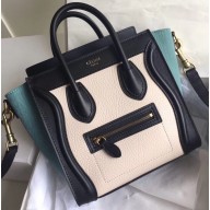 Celine Nano Luggage Bag Black/Drummed White/Crinkled Light Green in Original with Removable Shoulder Strap