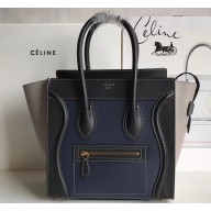 Celine Micro Luggage Bag in Original Smooth Calfskin Black/Navy Blue/Pale Gray
