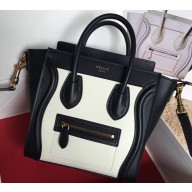 Celine Nano Luggage Bag in Original Smooth Calfskin Black/White with Removable Shoulder Strap