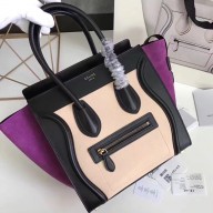 Celine Micro Luggage Bag in Original Black/Drummed Beige/Suede Purple