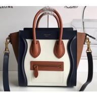 Celine Nano Luggage Bag in Original Royal Blue/White/Khaki with Removable Shoulder Strap