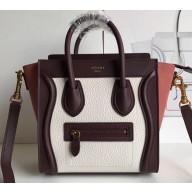 Celine Nano Luggage Bag in Original Burgundy/Drummed White/Crinkled Brick Red with Removable Shoulder Strap