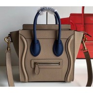 Celine Nano Luggage Bag in Original Drummed Calfskin Beige/Blue with Removable Shoulder Strap