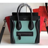 Celine Nano Luggage Bag in Original Black/Drummed Light Green/Suede Red with Removable Shoulder Strap
