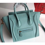 Celine Nano Luggage Bag in Original Drummed Calfskin Ice Green with Removable Shoulder Strap