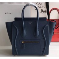 Celine Micro Luggage Bag in Original Drummed Calfskin Royal Blue/Gold